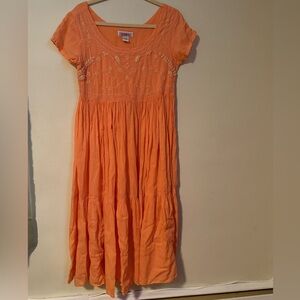 Vintage cotton dress coral summer dress / FADS Maxi Dress with Embroidery